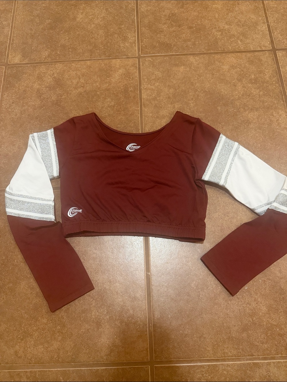 Crop Long-Sleeve Tee in Burgundy and White - Comfort Brand